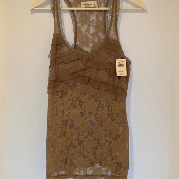 NWT Abercrombie & Fitch Caily Floral Lace Stretch Brown Tank Women's S - Picture 4 of 8